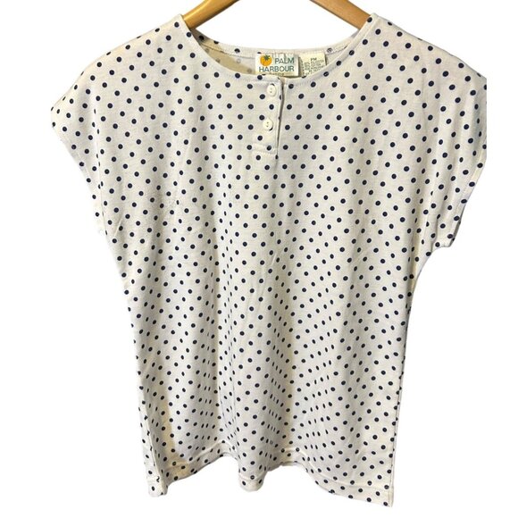 Palm Harbour Petite Polka Dot Cap Sleeve Henley Blouse PM - Picture 1 of 5